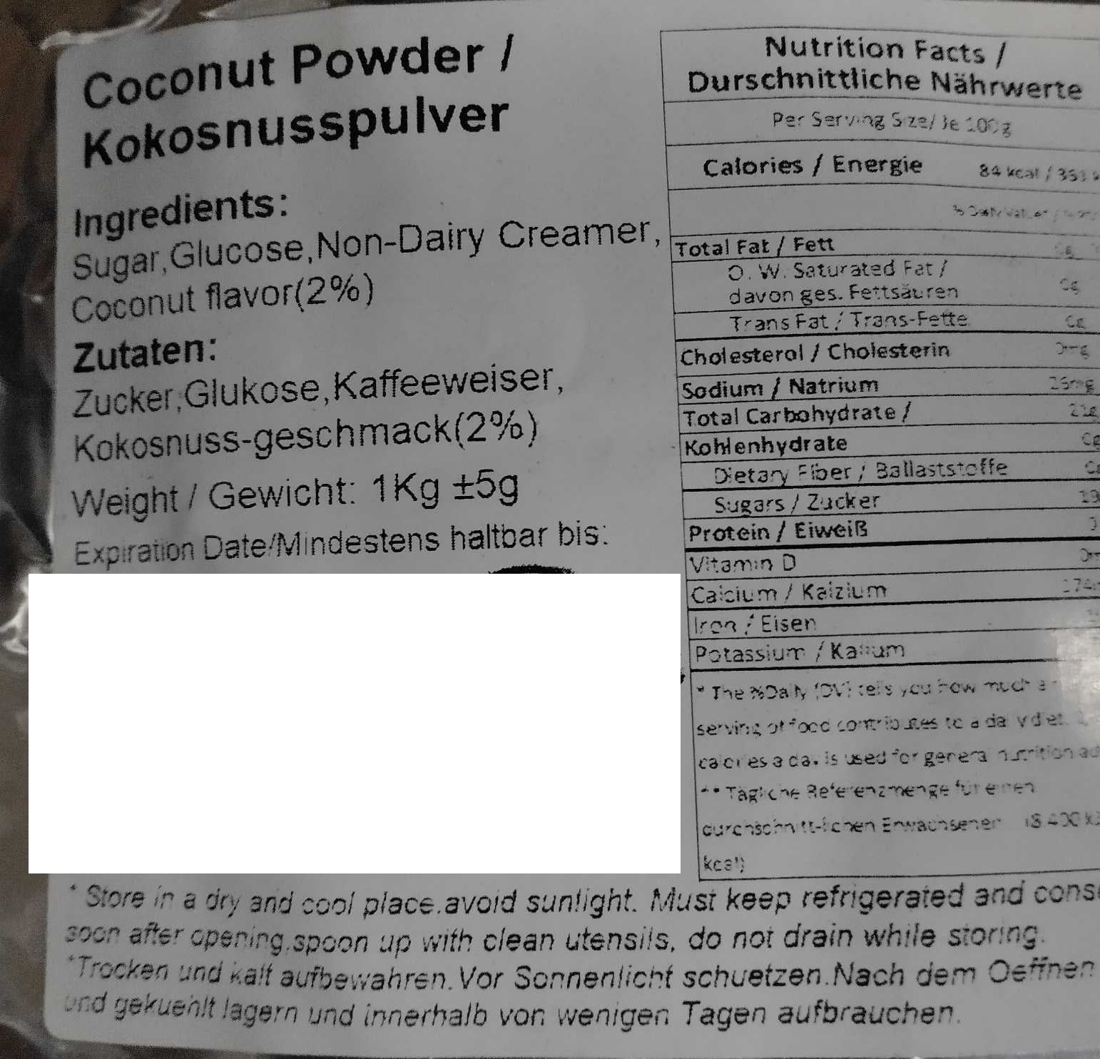 Poudre Noix de coco (autre recette)- 1kg - DLUO courte - DESTOKAGE